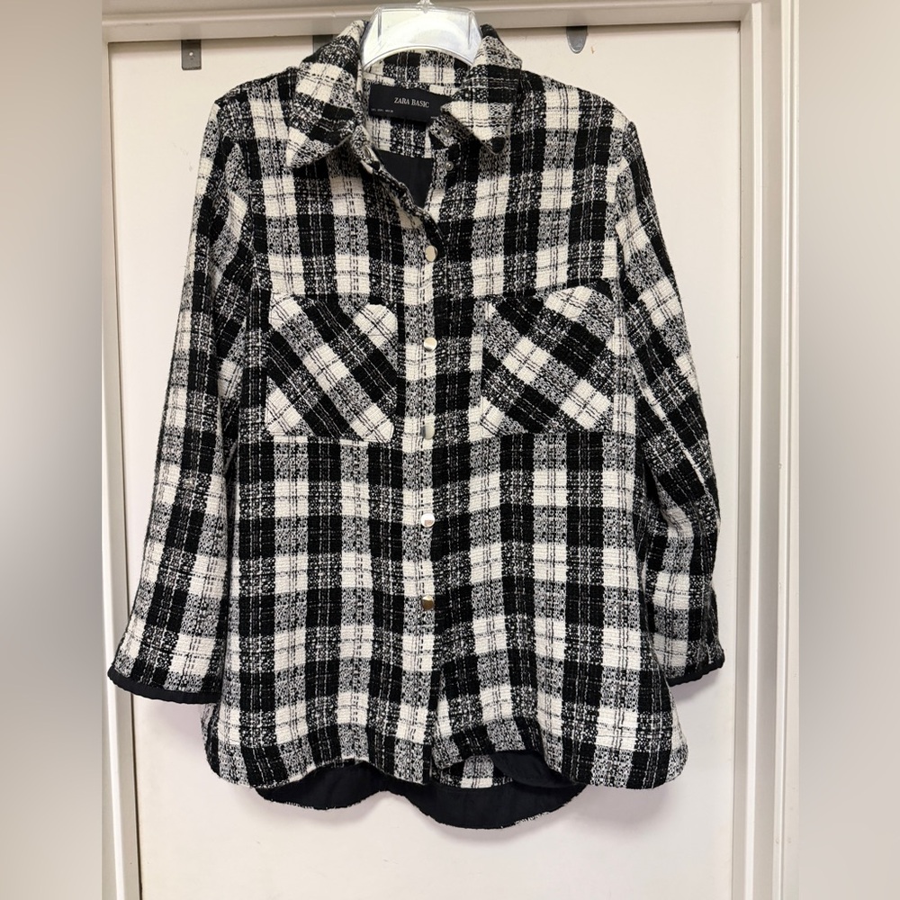 Zara Basic Black/White Overshirt/Shacket With Sna… - image 2